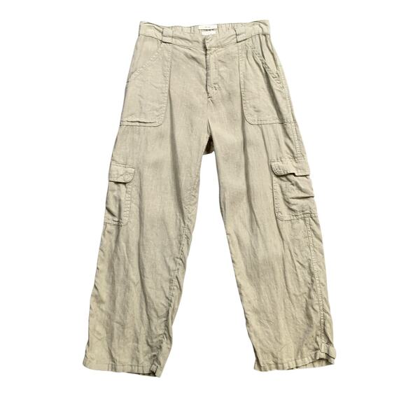 Nicole Miller Pants Womens M Medium Herb Linen Cargo Pockets Lightweight Zip Fly - Picture 1 of 12